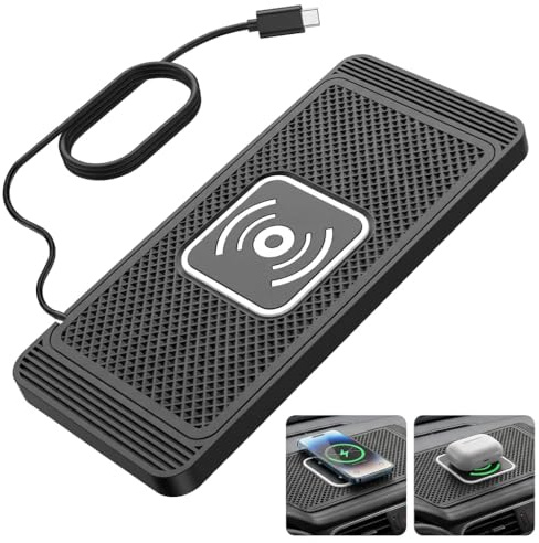 Caricabatterie a induzione per auto 15 W, caricabatterie wireless per auto veloce QI con cavo USB-C 1M per iPhone 17 16 15 14 13 12 11, Galaxy S22/S21, caricatore per telefono auto antiscivolo