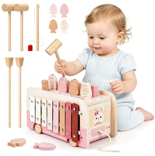 Vanplay Jouet Bebe 1 an, Jouet Montessori 7 en 1 Xylophone Bebe, Jouet en Bois Jeux Bebe Cadeau Enfant Fille 1 2 3 4 Ans