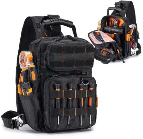 SUCIKORIO Bolsa Bandolera Herramientas de Trabajo Electricista Pequeña | Impermeable 1680D Oxford Bolso de Herramientas Vacio Táctica Estuche Herramientas Organizador HVAC Tool Bag