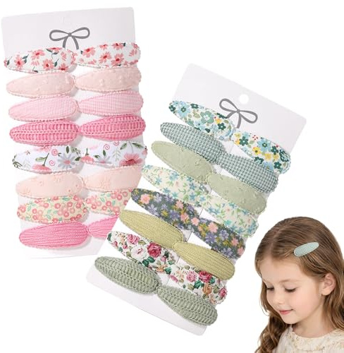 32 Pack Baby Hair Clips for Girls Toddler, Floral Fabric Snap Clips Hair Accessories for Kids, Handmade Neutral Barrettes for Infant & Children, Safe Non-Slip Design