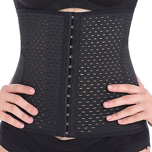 Everbellus Breathable Latex Corset Training Waist Cincher Women Black Large