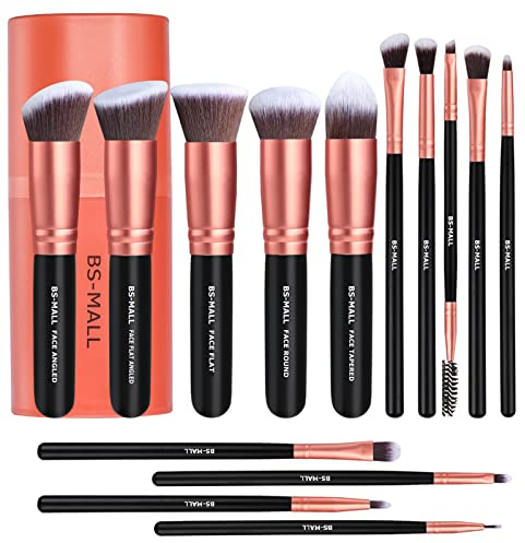 BS-MALL Makeup Brushes Premium Synthetic Foundation Powder Concealers Eye Shadows Makeup 14 Pcs Brush Set, Rose Golden, 1 Count