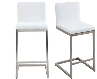 Miliboo - Sgabello da Bar Design Contemporaneo - Alluminio e PU Bianco Gruppo di 2 Stellar