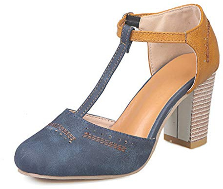 Minetom Donna Sandali Estive con Cinturino A T Chiuse Davanti Eleganti Mary Jane Tacco Alto Scarpe Casuale Comode Mode Party Blu 35 EU