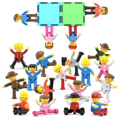 PicassoTiles Juego de 16 figuras de acción de personajes para niños pequeños, paquete de expansión, bloques de construcción magnéticos, juguetes de simulación STEM, azulejos de construcción PTA08
