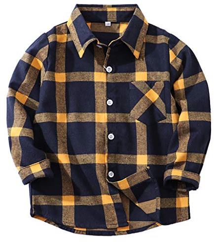 HAOKTY Camicia a maniche lunghe da ragazzo, a quadretti, per il tempo libero, in cotone