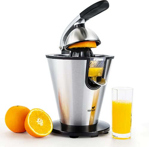 SENYA Presse Agrumes Electrique, Bras Levier, en Acier Inoxydable, 0.7L, 160W, INOX, Noir