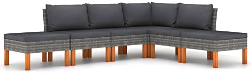 vidaXL Gartenmöbel 6-TLG. mit Kissen Sofa Lounge Sitzgruppe Garten Garnitur Gartenset Mittelsofa Ecksofa Gartensofa Poly Rattan Grau