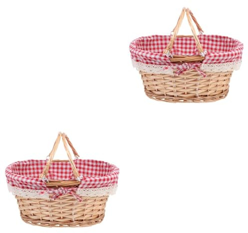 Cabilock 2 Cestini di Vimini Cestini Intrecciati Cestini di Vimini con Manico Intrecciato Cesto da Picnic