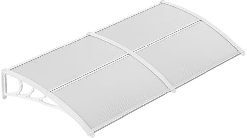 LIFERUN Auvent de Porte d'entrée 190x98.5cm Toit Marquise en Polycarbonate Porte Résistante Toit Abri Protection Contre La Pluie et UV Transparent,Support de Fixation en Aluminium,Blanc