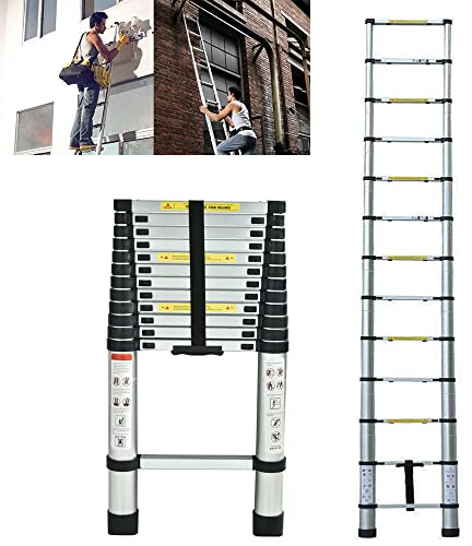 Escalera Plegable de 5 Metros, Escalera Telescópica de Aluminio, Escalera Extensible Multiusos para Ático Interior, Carga Máxima: 150 kg