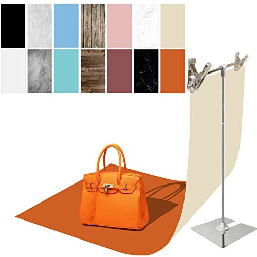 Generic 7Pcs 14Patterns Fotografie Hintergrund Papier mit Stand, 34x23in doppelseitige Foto Tischplatte Backdrops Requisiten für Lebensmittel Schmuck Kosmetik Make-up