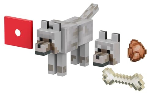 Mattel Minecraft Diamond Level Wolf Action Figure & Die-Cast Accessories, Collectible Toy Inspired by Video Game, 5.5-inch Scale