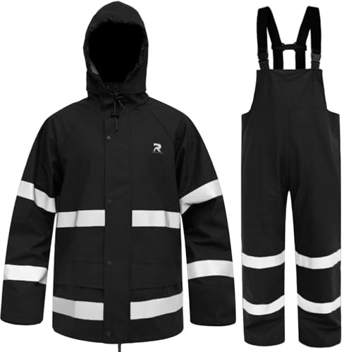 Rain Suits for Men Waterproof Rain Jacket Coat Pants Heavy Duty Women Fishing Rain Gear Workwear (Black/Hi-Vis, Large)
