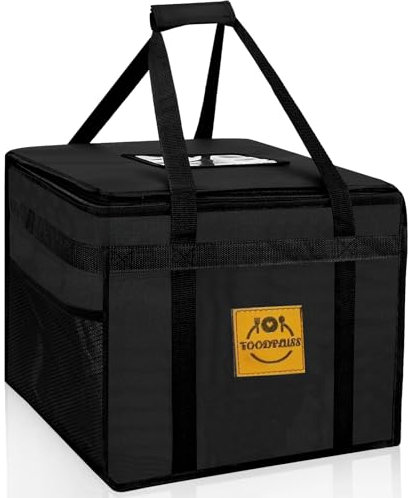 Premium Hot Food Delivery Bag 45L – Pizzaschachteln, Thermobeutel für Uber Eats & Just Eat/Deliveroo – Isolierte große Kühlbox für frische Lebensmittel, Einkäufe/Picknick, Schwarz ,