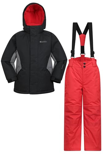 Mountain Warehouse Kids Ski Jacket & Trousers Set - Snowproof Ski Outfit, Front Pockets, Fleece Lined Skiwear, Integrated Snowskirt - Best for Winter Snowboarding Jet Black (01) Kids Size 5-6 Years