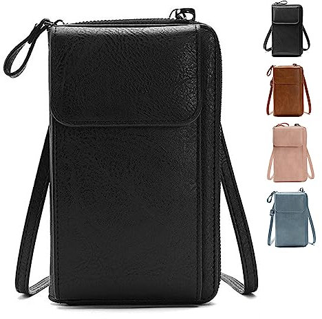 Hernin Handy Umhängetasche,Damen Handytasche Frauen Schultertasche mit Kartenfächer Verstellbar Abnehmbar Schultergurt für Handy unter 7 Zoll(schwarz A)
