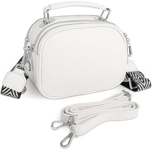 SPFASZEIV Handtasche Damen Weiß Klein Umhängetasche mit 2 Abnehmbaren Riemen Mittelgroß Leder Crossbody Tasche mit Henkel