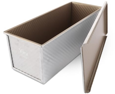 WOPPLXY Teglia da forno con coperchio, 1000 g, con coperchio, antiaderente, con coperchi in acciaio al carbonio, per pane, torte, dolci (34 x 13,5 x 12 cm, argento)