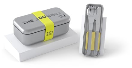 monbento - The Journey Lunch-Set für unterwegs, Edelstahl, luftdicht, MB Sense + Besteck für Lunchbox mit Hülle MB Slim Box, BPA-frei, langlebig, wiederverwendbar und sicher, Gelb, 97007444