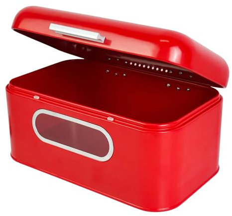DreamsEden Metal Storage Box with Hinged Lid, Decorative Tin Box Jewelry Keepsake Bread Bin Container for Home Kitchen Counter (Red)