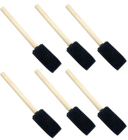 Tabanzhe 6 PCS Sponge Painting Brush Set with Wooden Handles - Precision Foam Brushes for Acrylic, Crafting, Varnishes and Stains