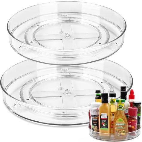 2 Pack Lazy Susan Turntable Cupboard Organiser(27cm+23.5cm), Rotating Cupboard Organizers for Cabinet Fridge Turntable Organisers Rotating Spice Racks for Kitchen,Rack for Kitchen Storage
