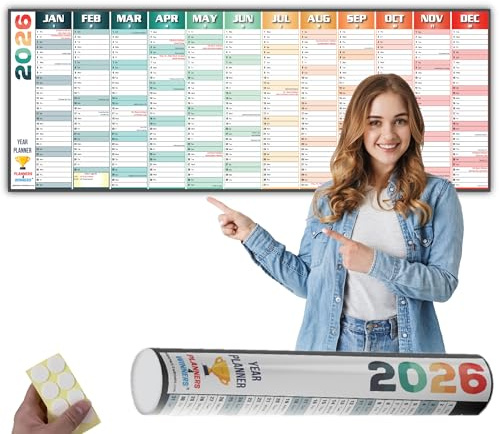 2026 Wall Planner Extra Wide Size (120 x 42 cm) by planners4winners | Yearly Wall Chart Runs Jan' 26 to Dec’ 26 | Non Laminated, ROLLED DELIVERY