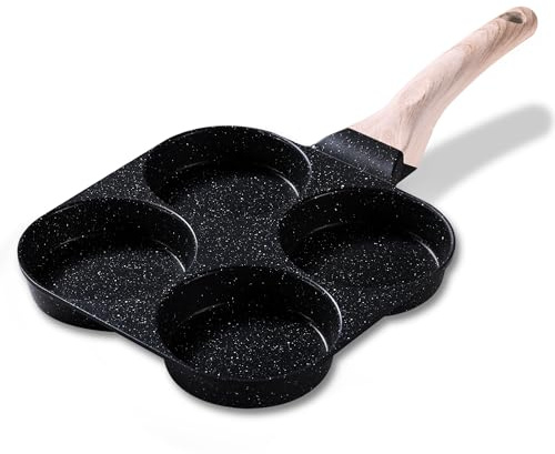 CAROTE Egg Pan Omelette Pan, 4-Cup Nonstick Granite Omelette Skillet - Pancake Pan and Healthy Egg Cooker Suitable for Gas Stove & Induction Cookware, Black