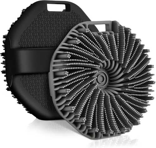 Silicone Body Scrubber, 2 PCS Exfoliating Body Scrubber, Silicone Loofah Bath Brush with Hand Strap, No-Slip Handheld Body Wash Brush Body Scrubbers Shower Cleaning for All Skin Types (Black & Grey)