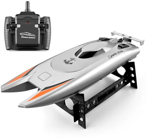 RCXTechPro Bateau radiocommandé à double moteur 30 km/h, pour adultes, 2,4 GHz haute vitesse, étanche, avec télécommande rechargeable 25 min/USB, modèle de bateau de course RTR de 32 cm