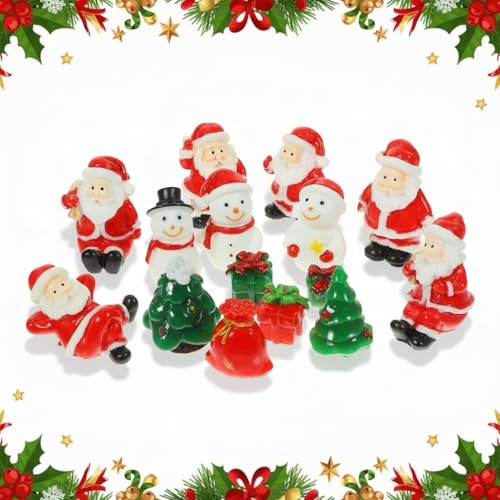 JOINPAYA 15pcs Miniature Christmas Figurines: Mini Resin Santa Claus Xmas Tree Snowman Figure Decor for Snow Globe Crafts DIY Snowy Dollhouse