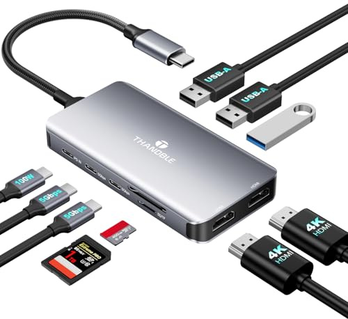 THANDBLE USB C Docking Station Dual Monitor, 10 in 1 USB C Hub Multiport Adapter, 4K HDMI Port, 100W PD, SD/Micro, USB-C 3.0, USB-A 3.0/2.0, Laptop Dock Station for Mac/HP/Dell XPS/Lenovo Laptop