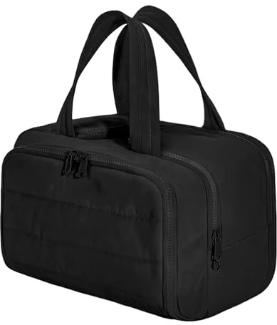 Kulturtasche Damen, Leichte Große Kosmetiktasche Weit Offene Kulturbeutel, Make up Tasche Schminktasch mit Griff, für Zubehör, Essentials, Toilettenartikel (Schwarz)