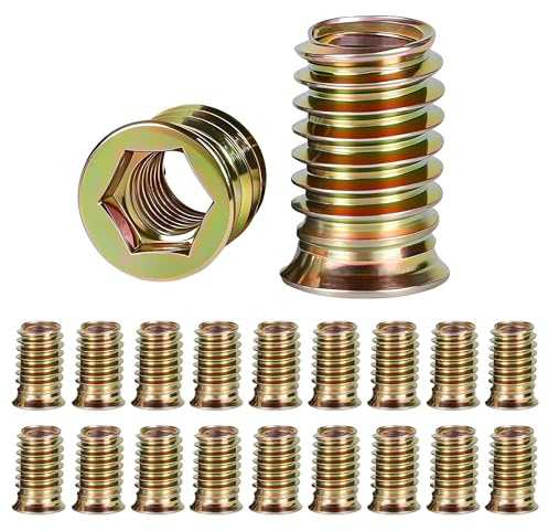 30 tuercas roscadas M8 x 15 mm para madera, con casquillo hexagonal galvanizado, insertos roscados, casquillo roscado, para productos de madera, paneles compuestos, etc (Oro)