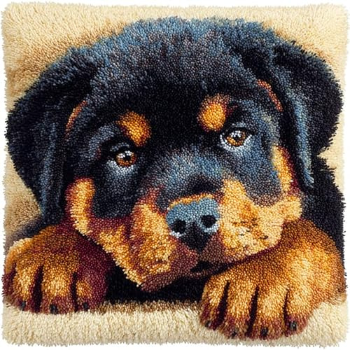 AMBATTERY Kit de gancho de pestillo, Perro animal funda de cojín para hacer alfombras, kits de manualidades para principiantes, funda de almohada de hilo de ganchillo