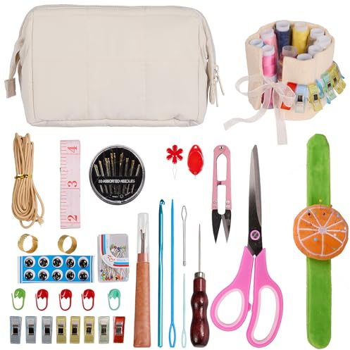 Sewing Kit, Mini Sewing Kits 128 PCS Thread and Needles Set for Adults with Portable Sewing Accessories Bag, DIY, Beginners, Emergency, Kids, Summer Campers, Travel and Home, with Scissors, Thimble