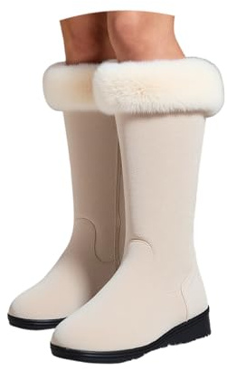 Generisch Botas de invierno hasta la pantorrilla 2027, cómodas y cálidas zapatillas de tacón de plataforma con aspecto de madera, ideales para deslizarse y caminar al aire libre en climas fríos