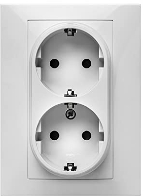 FAMATEL – Doble base | Enchufe de empotrar | Serie Habitat 15 | Fácil instalación | Alta estanqueidad del producto | Protección Infantil | TT | 16A | 250V | Blanco