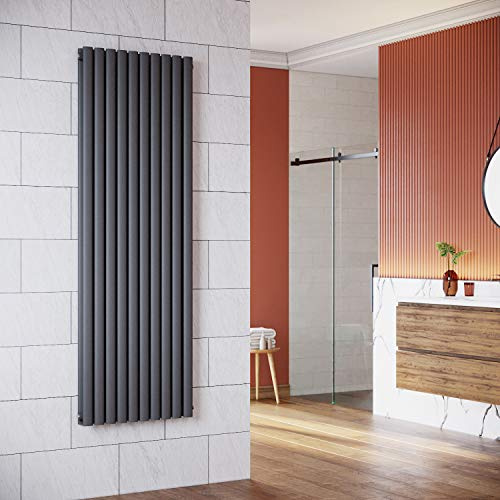 ELEGANT - Radiatore a pannello verticale di design, 1800 x 590 mm, colore antracite, doppio strato, connettore centrale, scaldasalviette