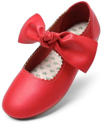 DREAM PAIRS Girls Mary Jane Dress Shoes Front Bow Ballerina Flats for Wedding, Party, Christmas,Size 5 Toddler,Red,Angie-5