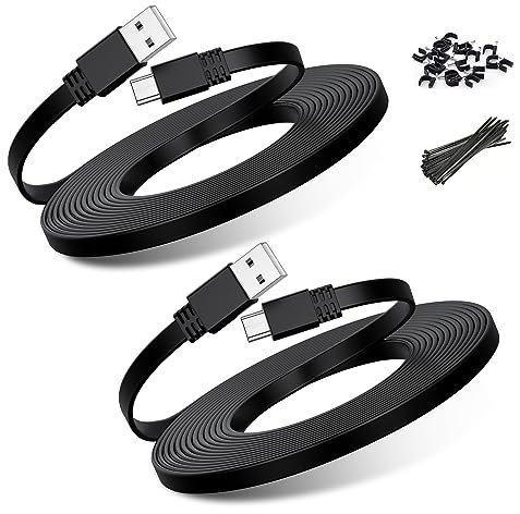 BASESAILOR Micro USB Power Cable 6M/2Pack,Flat Micro USB Charging Power Cord,Charger for Wyze Cam V3,Pan V4,Nest Yi,Blink Mini XT XT2 Outdoor/Indoor 3rd Gen,Zmodo,Furbo Dog,Netvue,Xbox One Controller
