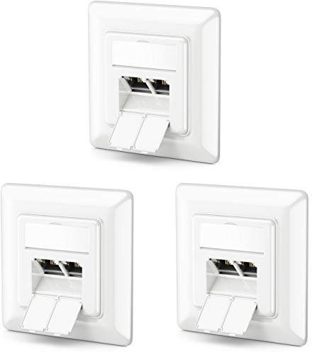 deleyCON 3x CAT6a Netzwerkdose 2x RJ45 Buchse Geschirmt Unterputz Montage 10 Gbit Ethernet Netzwerk LAN Dose Patchkabel Netzwerkkabel Verlegekabel Weiß