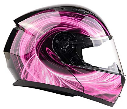 Typhoon TH158 Adult Women's Modular Full Face Motorcycle Helmet Flip-Up Dual Visor DOT (Pink XL)