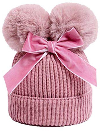 Uniyoung - Berretto invernale per bambini, con doppio pompon, per bambini da 6 mesi a 3 anni Rosa scuro S