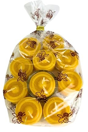 Geschenkset mit echten Bienenwachs-Kerzen 10x Bienenwachs Teelichter 1x Glasbehälter Bienenwachs