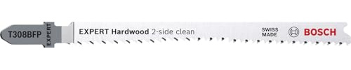 Bosch Professional 25x Hojas de sierra de calar Expert ‘Hardwood 2-Side Clean’ T 308 BFP (para Encimera de cocina, Tableros recubiertos de plástico, Longitud 117 mm, accesorios Sierra de calar)