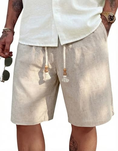 COOFANDY Men's Linen Flat Front Shorts Casual Lightweight Elastic Waist Shorts