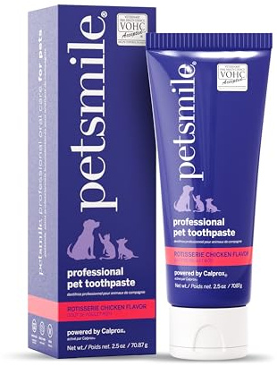 Petsmile Professional Pet Toothpaste for Cats & Dogs - Only VOHC Accepted Toothpaste - Clinically Proven to Control Plaque & Tartar Calprox Formula (Rotisserie Chicken, 71 g, 2.5 Oz)