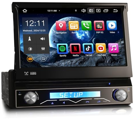 Erisin 7 Pulgadas 8 núcleos 4GB RAM+64GB ROM Universal Android 14 Radio Coche Bluetooth GPS Navigador Soporta CarPlay Inalámbrico Android Auto WiFi DSP OBD2 USB RDS 4G TDT TPMS DVD CD Radio 1 DIN